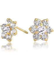Bling Jewelry Kids Alexandrite Color Safety Screw Back CZ Flower Studs 14k Gold