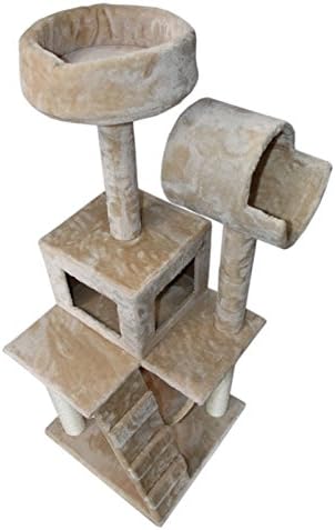 49" Cat Tree Tower Condo Furniture Scratch Post Kitty Pet House Play Furniture Sisal Pole Stairs and Hammock (Beige)
