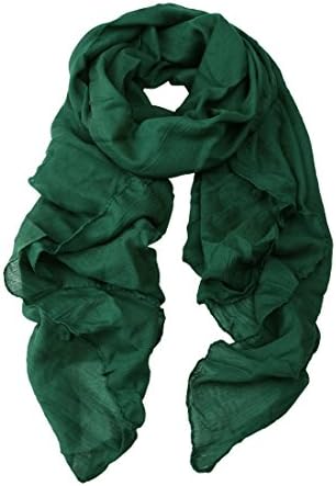 Nyrn Womens Solid Color Long Shawl Scarf,Linen-Cotton Blended Fabric-Dark Green