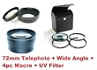 Ultimate 72mm Lens Kit - Telephoto, Wide Angle, 4pc Macro & UV Filter for ANY 72mm Lens Cameras!