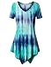 Messic Womens Short Sleeve V Neck Handkerchief Hem Tie Dye Tunic Top
