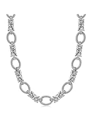 Sterling Silver Rhodium Plated Knot Style and Textured Oval Chain Necklace