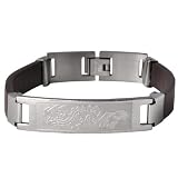 Etched Dragon Leather Stainless Steel Bracelet 8"
