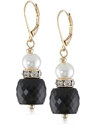 Napier Gold-Tone Pearl and Jet Leverback Drop Earrings