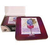Red Wine French design boxed set of 6 hardboard and cork coasters
