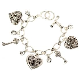 Buy Silver Tone Marcasite Key and Heart Charms Toggle Bracelet Fashion Jewelry by PammyJ Bracelet