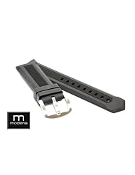22mm Black TECH Modena Italian Rubber watch band strap w/ Tang Buckle