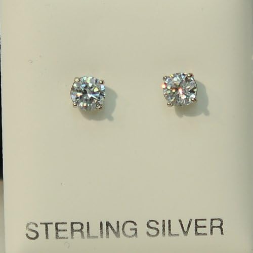 2 Pairs of 0.50 Carat Cubic Zirconia Sterling Silver Stud Earrings. 4mm Each/.25 Carat Round Stone