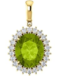 18K Yellow Gold 12.00x10.00mm Oval Cut Peridot and Diamond Pendant -- LIFETIME WARRANTY