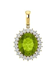 10K Yellow Gold 12.00x10.00mm Oval Cut Peridot and Diamond Pendant -- LIFETIME WARRANTY