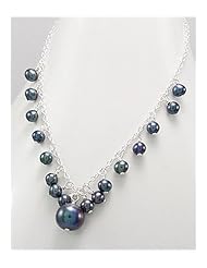 Tahiti (Dyed) Fresh Water Pearl Necklace In 92.5 Sterling Silver
