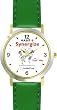 Habit 6 - Synergize (English Text) - DELUXE TWO-TONE WATCH from THE 7 HABITS - WATCH COLLECTION BY WATCHBUDDY&reg; - Arabic Numbers - Green Leather Strap-Size-Children's Size-Small ( Boy's Size & Girl's Size )