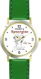 Habit 6 - Synergize (English Text) - DELUXE TWO-TONE WATCH from THE 7 HABITS - WATCH COLLECTION BY WATCHBUDDY&reg; - Arabic Numbers - Green Leather Strap-Size-Children's Size-Small ( Boy's Size & Girl's Size )