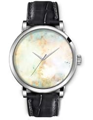 SPRAWL Aanalog Fashion Series Silver Ladies Watches of Genuine Black Leather Strap,Unique Wrist Watch for Women Girls Designed with yellowish spots