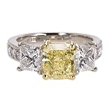 Platinum and 18k Yellow Gold Fancy Yellow Radiant Cut Diamond Ring (GIA Certified 2.52 ct center, 5 cttw), Size 6