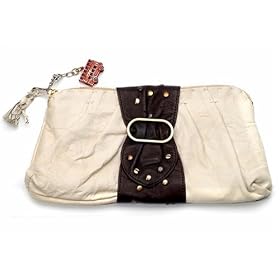 Chloe cream creased leather clutch bag with London bus charm