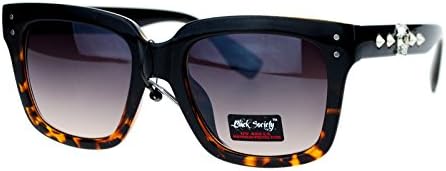 Black Society Goth Death Metal Skull Stud Square Wayfarer Horn Rim Sunglasses Black Tortoise
