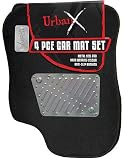 Car, 4x4, MPV 4pce Racing Carpet & Metal Heel Pad Mat Set - Black & Chrome