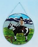 Window Treatments item: Cowboy Western Horse Rider Stained Glass Window Art