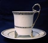 Fancy Demitasse Cups and Saucers (Silver) Set of 6 for Greek Coffee/espresso