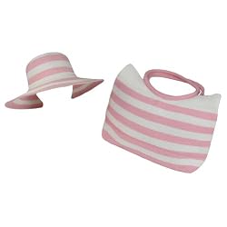 WEDDING SUN VISOR FLOPPY HAT SUMMER BAG SET STRIPE WHITE PINK