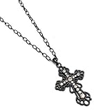 Beautiful Black Cross with Crystal Studs on Black Chain