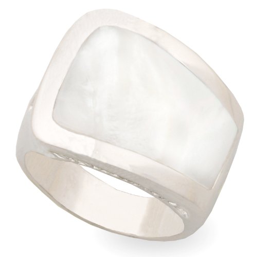 JanKuo Jewelry Silver Tone Mother of Pearl Cocktail Ring with Gift Box