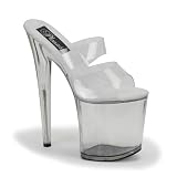 8 Inch Heel Double Strap High Platform Sandal Shoe Slip On Sexy Stripper Shoes Open Toe Clear