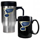 NHL St Louis Blues Stainless Steel Travel Mug and Black Ceramic Mug Set (Primary Logo)