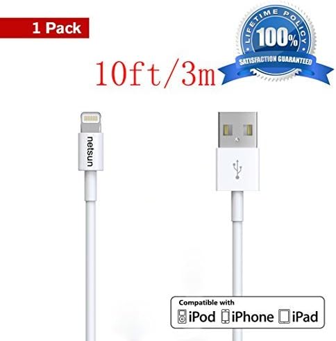 iPhone cable,Certified NetSun(TM) 1 Pack 10Ft/3m 8 Pin Lightning to USB Sync and Charging Cable for Apple iPhone 6 / 6 Plus / 5s / 5c / 5, iPod 7, iPad Mini / Mini 2/ Mini 3, iPad 4 / iPad Air / Air 2