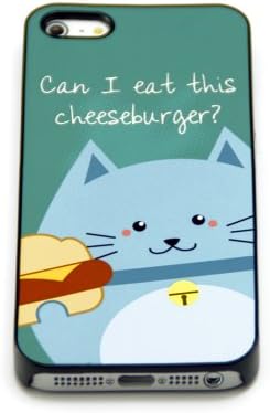 Black Hard Case Heavy Duty Cover Cute Cat Eat Cheeseburger for Iphone 5 5s 5g & Free LCD Film Touch Pen
