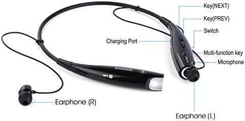Universal PChero® Wireless Music A2dp Stereo Bluetooth Headphones Vibration Neckband Style Headset Earphone Headphone for Most Bluetooth Smartphones - Using Voip, Skype and Online Talking - [Black]