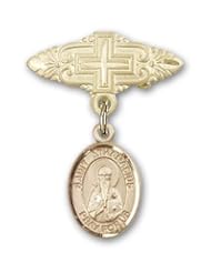 14K Gold Baby Badge with St. Athanasius Charm and Badge Pin with Cross