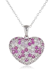 Sterling Silver Sapphire and White Sapphire Heart Pendant Necklace, 18"