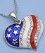 New Beautiful Patriotic USA Flag Heart Clear Rhinestones Necklace Chain Pendant Charm Fashion Jewelry