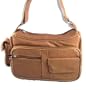 Genuine Leather Handbag with Cell Phone Holder & Many Pockets (Light Brown)