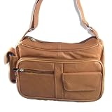 Genuine Leather Handbag with Cell Phone Holder (Light Brown)