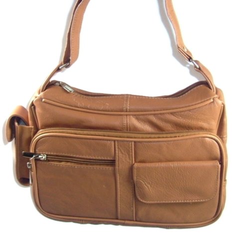 Genuine Leather Handbag with Cell Phone Holder (Light Brown)