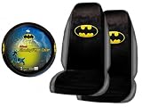 A Set of 2 Universal Fit Batman Seat Covers and 1 Comfort Grip Steering Wheel Cover
