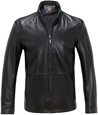 Erechtheus Men's Front Mao Collar Genuine Jacket (X-Small, Black)