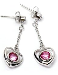Honeystore Girls Red Topaz Dangles 925 Silver White Gold Plated Earrings Color Red