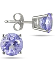 All-Natural Genuine 6 mm, Round Tanzanite earrings set in 14k White Gold