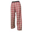 Red and Gray tartan plaid check flannel cotton pants for lounging, sleep, sports. Unisex relaxed fit, exposed elastic waist
