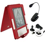 Red Full Genuine Leather Flip Case with Retractable USB Cable Charge Kit and Book Light for Amazon Kinde 2 (Old Version) E-Reader Reading Device (Kindle NOT Included)