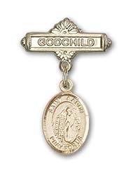 Gold Filled Baby Badge with St. Aaron Charm and Godchild Badge Pin