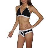 2PC SET Swim Wear: Womens Buffalo Comfortable & Soft, Top & Bottom Dri-Fit Surf Bikini Swimsuit - Black & White (Size: XL)