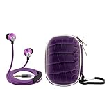 iKross Purple In-Ear 3.5mm Noise-Isolation Stereo Earphones With Handsfree Microphone Headset + Purple Headset Carry case for Barnes & Noble Nook HD+ 9; Fuhu NABI Jr. (5 Inch), NABI2-NV7A (7 Inch) Tablet Smartphone Cell Phone and MP3 Player