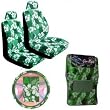 11 Piece Hawaiian Auto Interior Gift Set - Green Hawaii Hibiscus Floral print : 2 Low Back Seat Cover, 2 Headrest Cover, Steering Wheel Cover, 2 Shoulder Harness Pressure Relief Cover, 2 Front Floor Mat and 2 Rear Floor Mat - Green