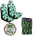 11 Piece Hawaiian Auto Interior Gift Set - Green Hawaii Hibiscus Floral print : 2 Low Back Seat Cover, 2 Headrest Cover, Steering Wheel Cover, 2 Shoulder Harness Pressure Relief Cover, 2 Front Floor Mat and 2 Rear Floor Mat - Green