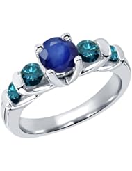 1.94 Ct Round Blue Sapphire Diamond 18K White Gold Ring